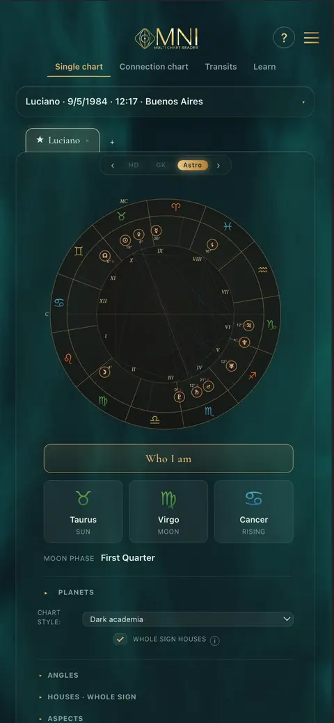 Omni Astrology view on iPhone
